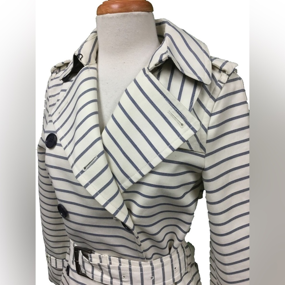 Coach Women's Classic Striped Long Trench Coat Jacket Cream & Navy ⚓️